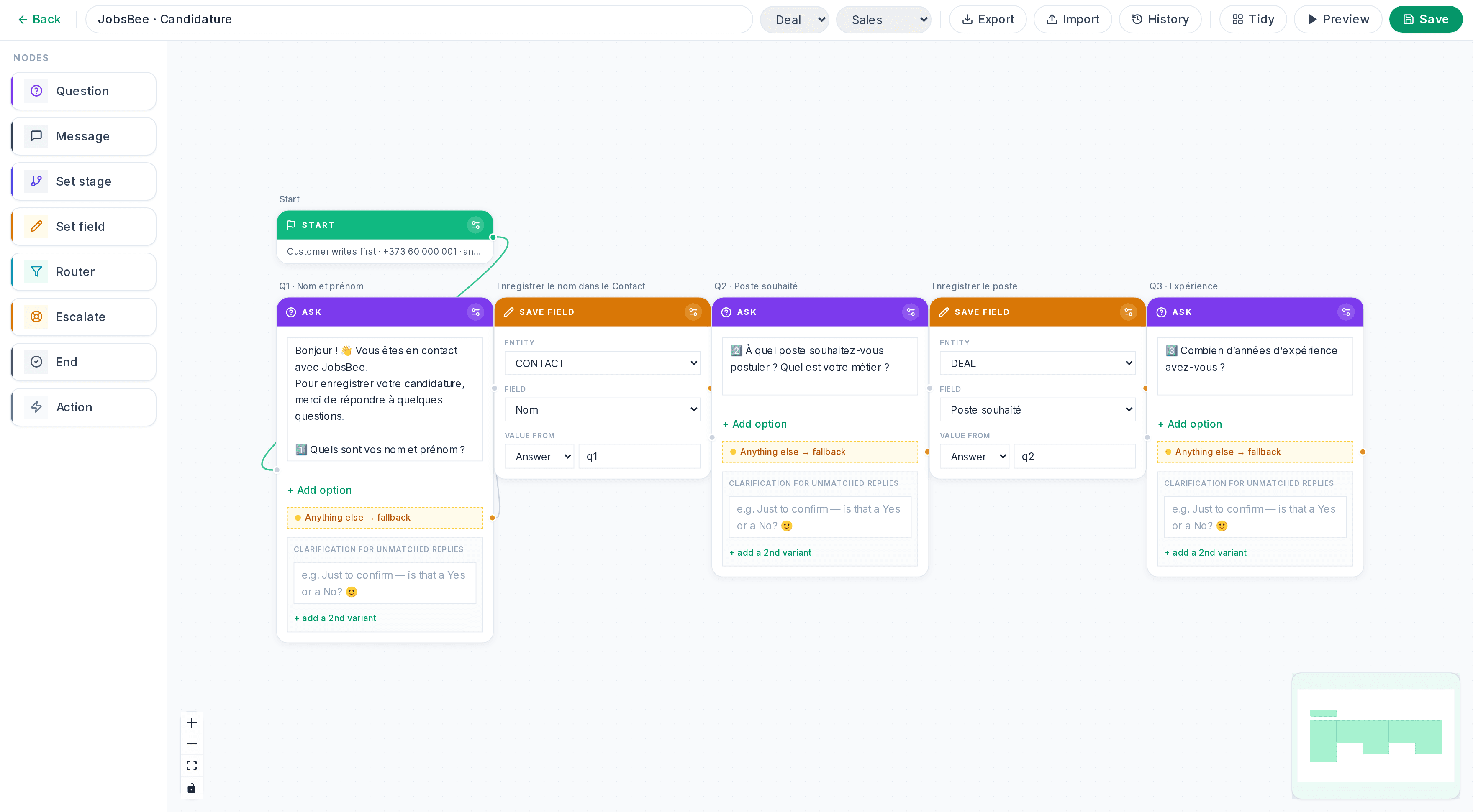 L'éditeur visuel Chat Flows de WASync dans Bitrix24