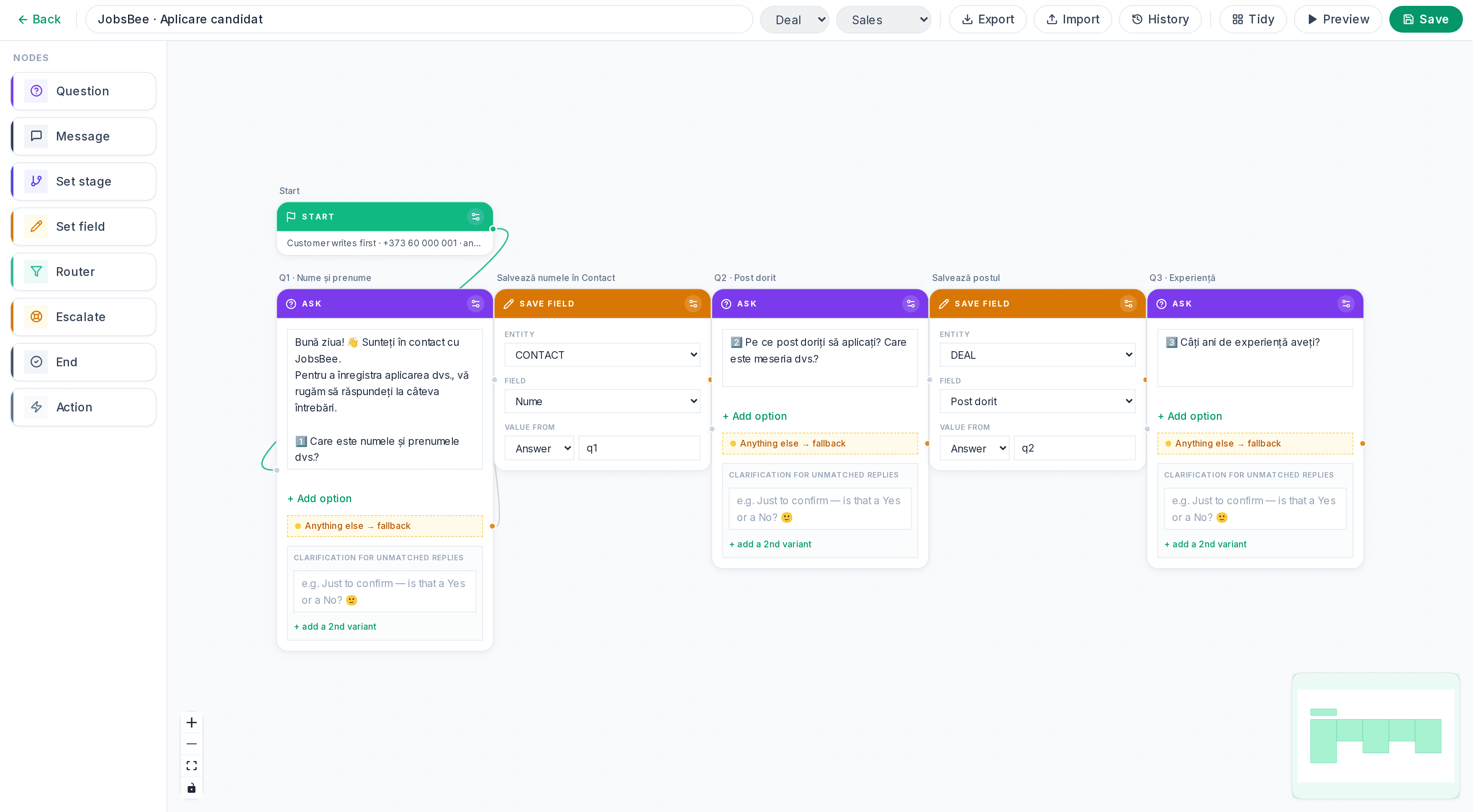 Builderul vizual Chat Flows din WASync, în Bitrix24