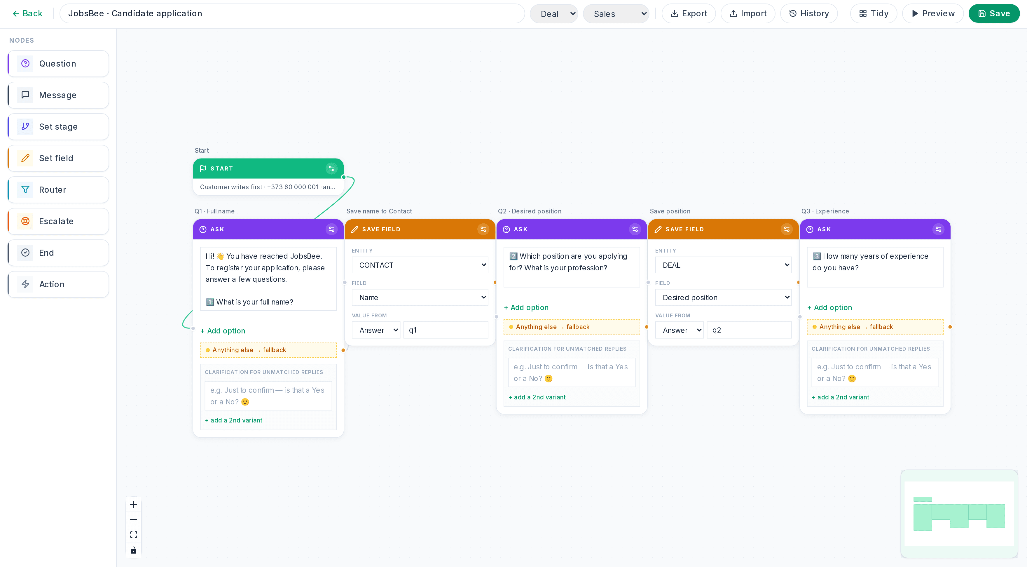 The WASync Chat Flows visual builder inside Bitrix24